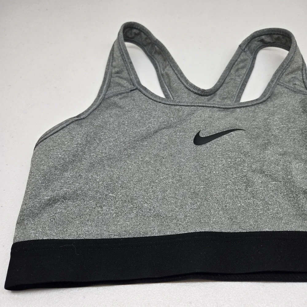 Nike Women Sports Bra‎ M Gray DRI FIT Wireless Jersey Racerback